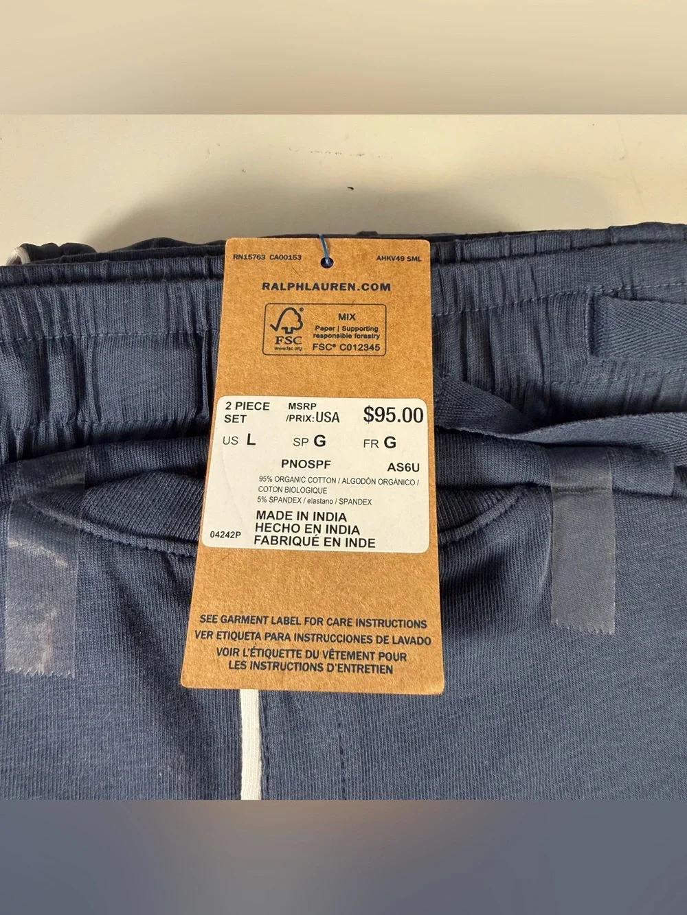 Polo Ralph Lauren Mens Blue 2 Piece Henley & Pants Pajama Set- Size Large NWT